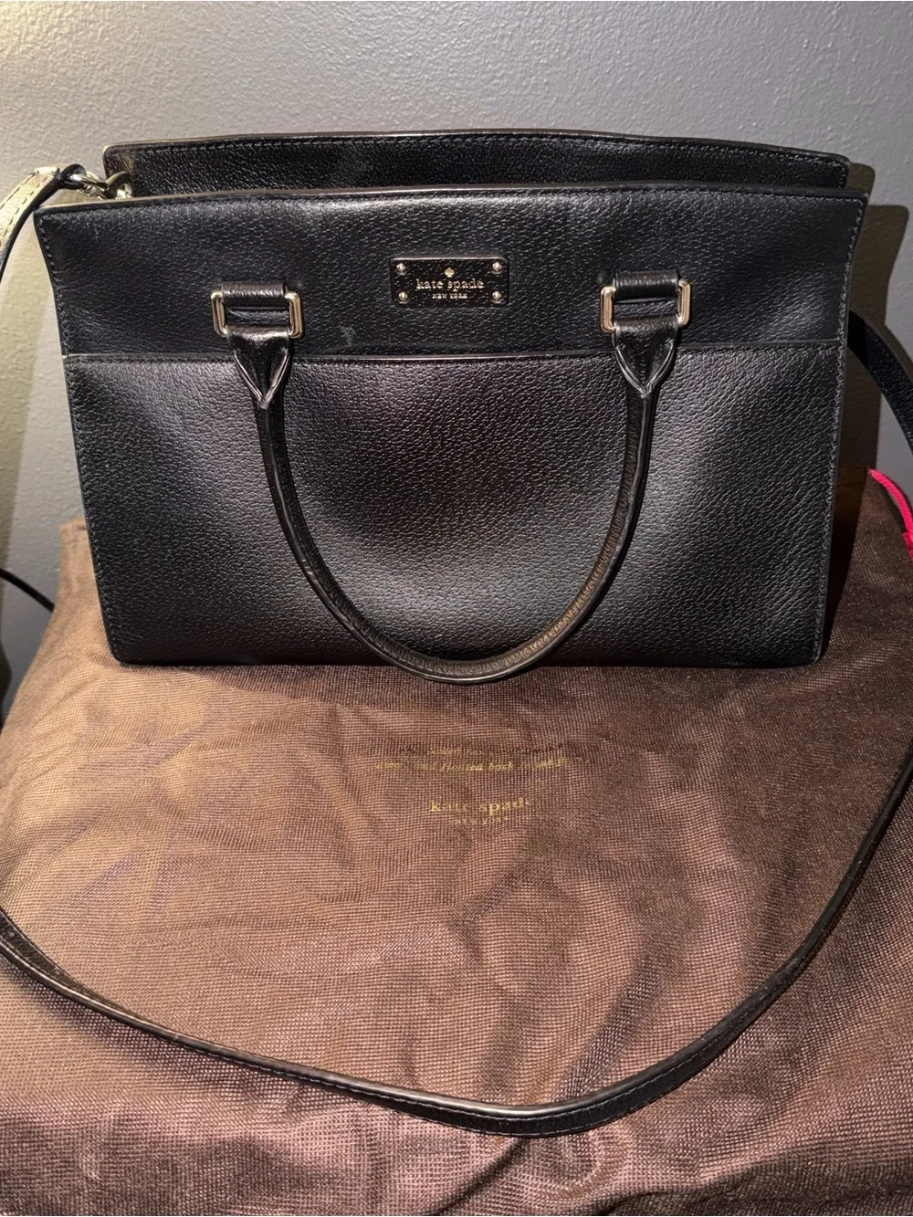kate spade Black Pebbled Leather Satchel with Gold Hardware
